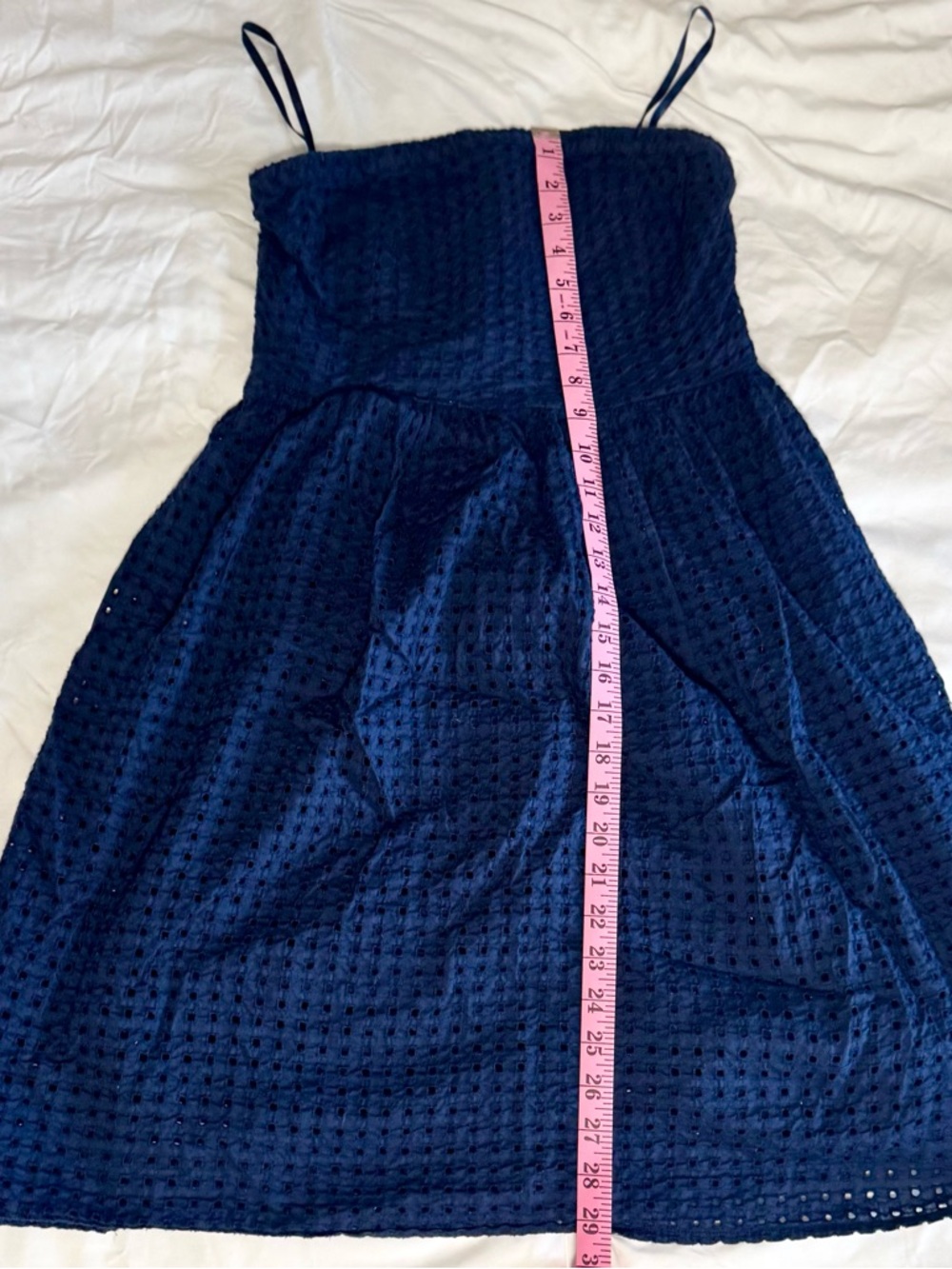 Old Navy Strapless Navy Eyelet Mini Dress | Smocked Summer Tube Dress | Size 8 - Picture 8 of 9
